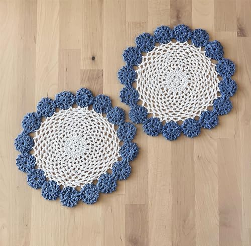 Fennco Styles Handmade Two-Tone Floral Crochet Tray Doily, 9" Round - Cloth Placemat for Everyday Use, Holidays, Home Décor, Cocktail Party, Tea Party, Special Occasion