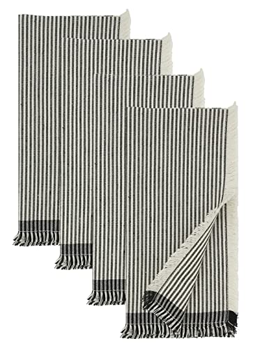 Fennco Styles Stripe Design Cotton Table Runner 16" W x 72" L - Black & White Woven Fringed Table Cover for Home Décor, Dining Table, Banquet, Family Gathering and Special Occasion