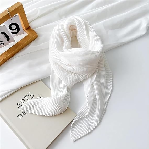 stylesilove Women Crinkle Pleated Square Scarf Solid Color Neckerchief Soft Bandana Small Shawl Neck Wraps for All Season