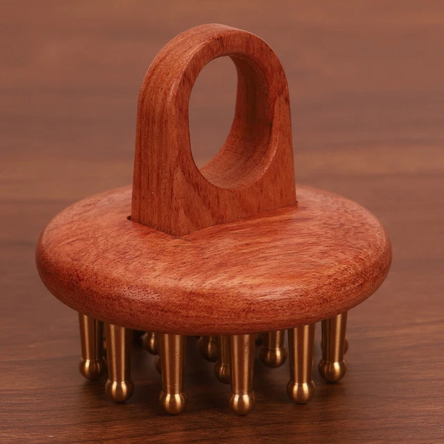 Copper Wood Head Meridian Massage Comb Gua Sha Massage Tool Body Wood Therapy Scalp Massage