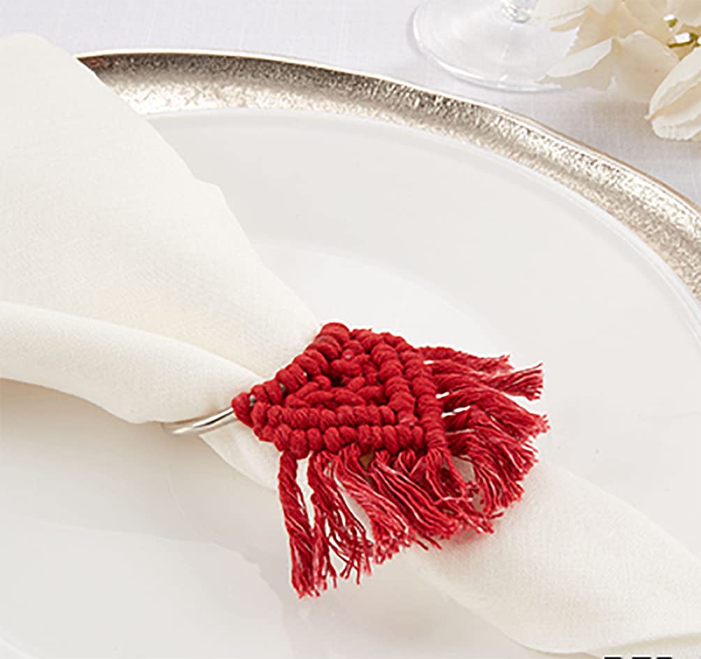 Fennco Styles Handmade Cotton Braided Tassel Napkin Rings, Set of 4 - Rustic Napkin Holders for Home, Dining Table, Banquets, Farmhouse Décor, Holidays and Special Events