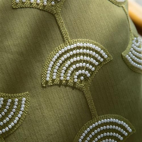 Fennco Styles Hand Beaded Embroidery Ginkgo Leaf Throw Pillow Cover with Tassel 18" W x 18" L - Green Leaves Cotton Cushion Case for Home, Couch, Living Room, Bedroom and Office Décor