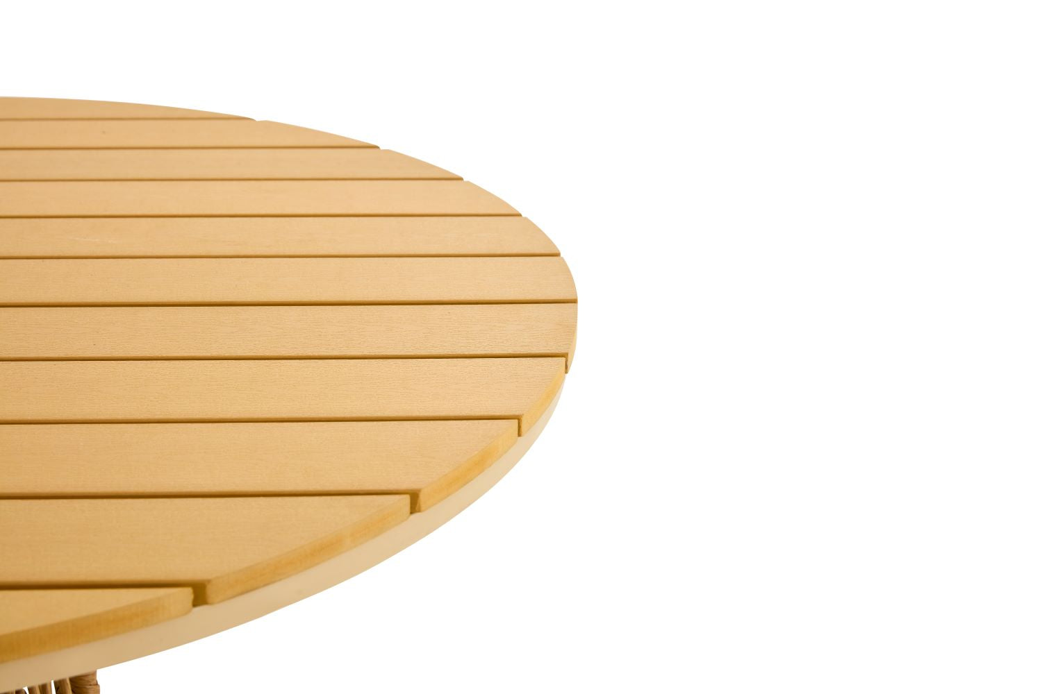 Outdoor dining set of 5 simple bamboo dinning table PE ratten round table 110CM plastic wood top