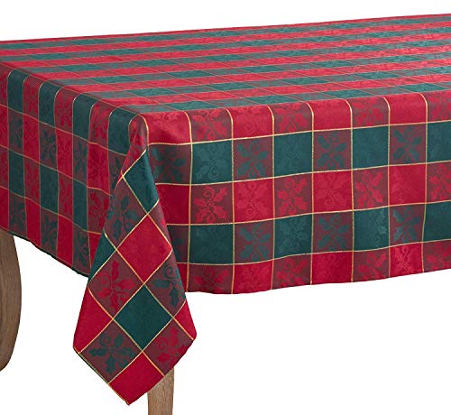 Fennco Styles Royal de Noël Collection Classic Plaid Jacquard Tablecloth – Red Green Tablecloth for Christmas Banquets, Family Gathering, Special Events and Home Décor