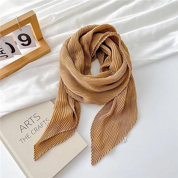 stylesilove Women Crinkle Pleated Square Scarf Solid Color Neckerchief Soft Bandana Small Shawl Neck Wraps for All Season