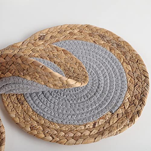 Fennco Styles Hand-Woven Rattan Cotton Rope Placemats Round, Set of 4 - Braided Table Mats Heat Resistant Insulation for Home, Boho Décor, Dining Table, Banquets, Special Events