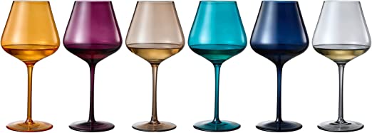 Jewel Colored Crystal Wine Glass Set Of 6 Gift For Mothers Her Wife Mom Friend Large 20 Oz Glasses U