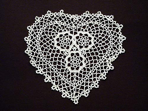 Fennco Styles Handmade All-Over Tatted Lace Doilies, 10-inch Heart Shaped, White Color, Set of 4