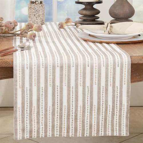 Stitched Stripe 100% Cotton Table Runner 16" W x 72" L - Ivory Soft Table Cover for Home Décor, Dining Table, Banquets, Family Gatherings and Special Events