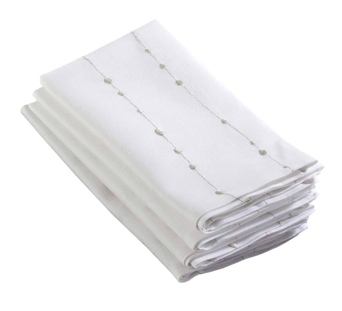 Fennco Styles Modern Silver Embroidery 100% Cotton Tablecloth - White Table Cover for Everyday Use, Dining Room Décor, Wedding, Special Events and Holiday
