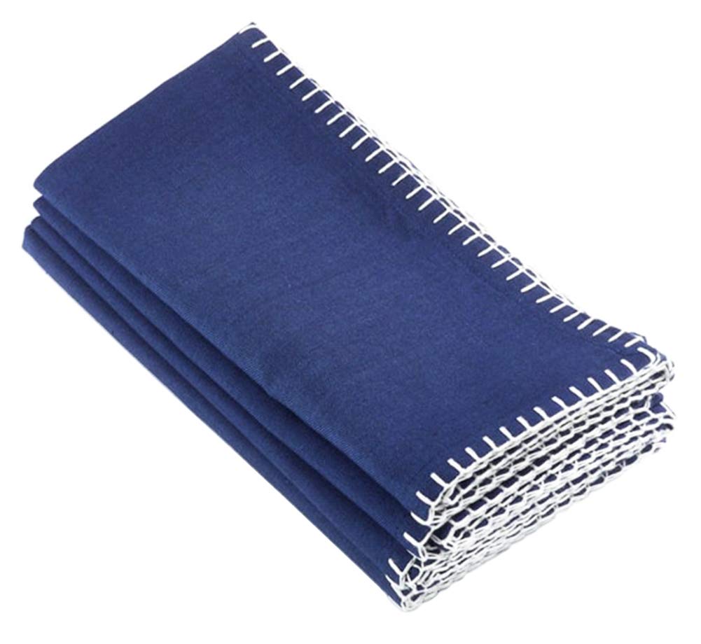Celena Collection Contemporary Whip Stitched 100% Pure Cotton 20"x20" Cloth Napkins, Set of 4 - Navy Blue Diner Napkins for Banquet, Brunch Table, Special Events