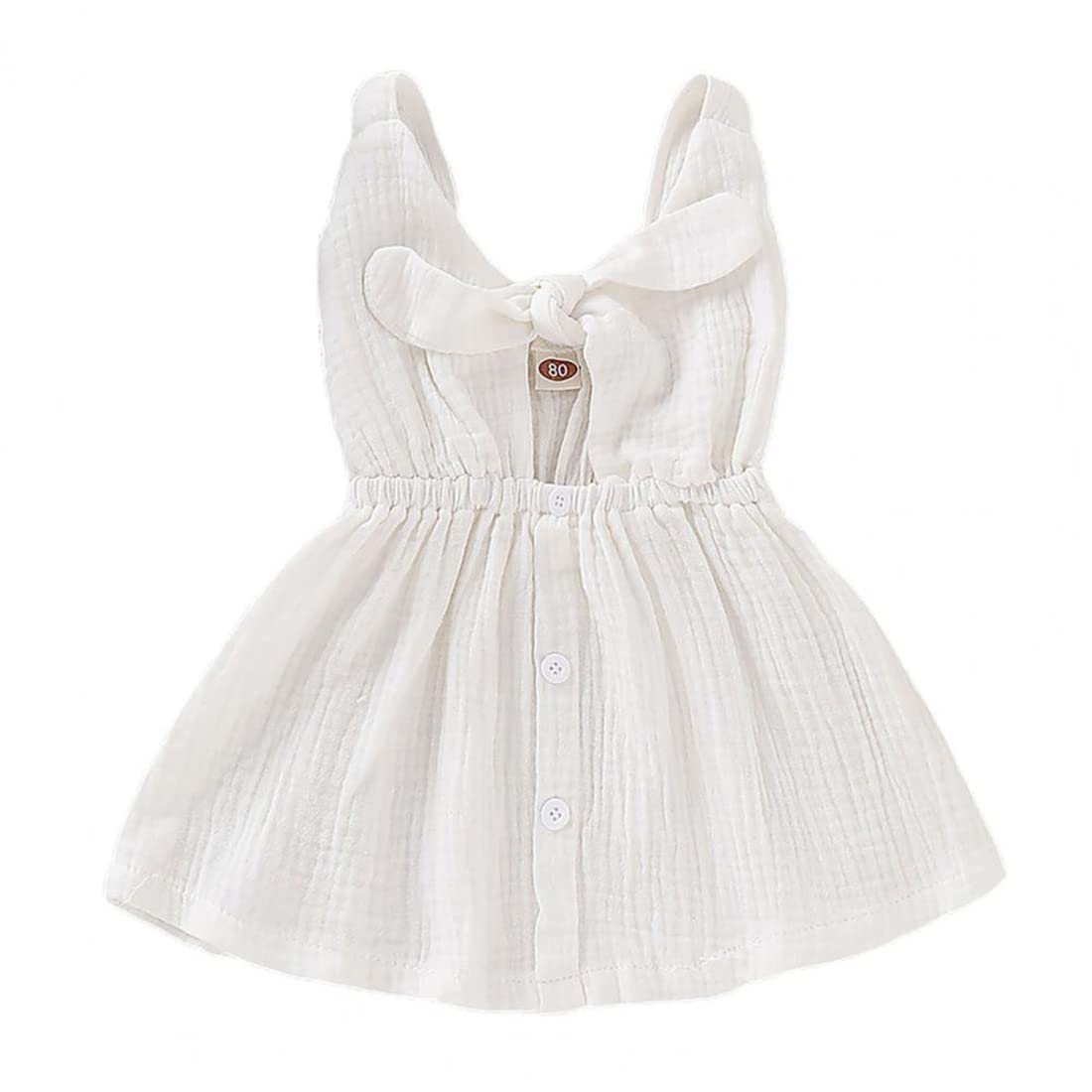 stylesilove Baby Girls Sleeveless Front Tie Bowknot Gauze Cotton Dress Toddler Girl Solid Sundress Summer Outfit