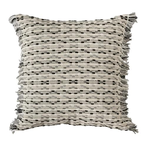 Fennco Styles Yarn Dyed Jacquard Decorative Throw Pillow Cover 18" W x 18" L - Colorful Striped Fringe Cushion Case for Home, Couch, Bedroom, Living Room and Office Décor