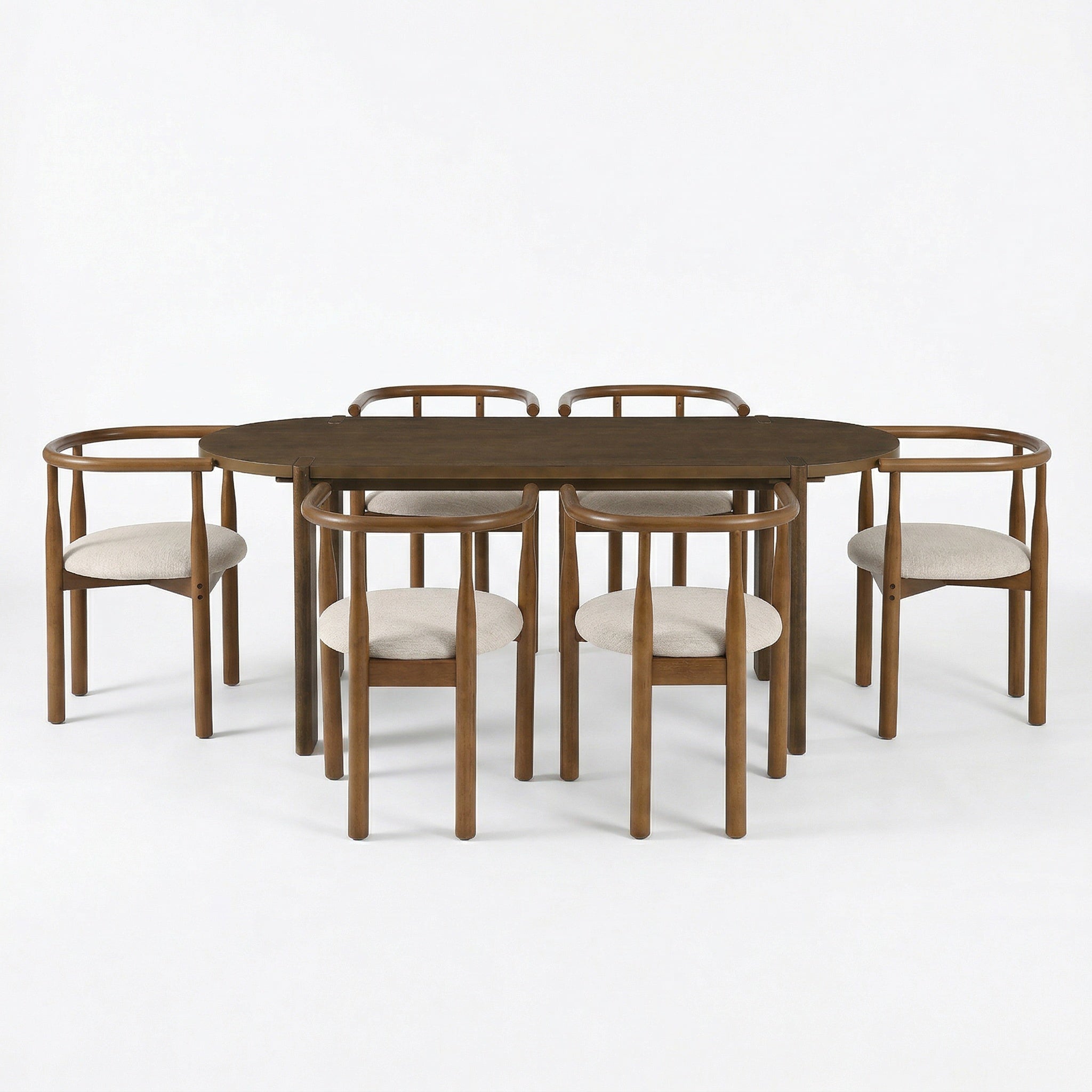 7 Pieces Modern Oval Dining Set, Rustic Farmhouse Solid Wood
