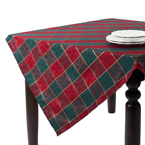Fennco Styles Royal de Noël Collection Classic Plaid Jacquard Tablecloth – Red Green Tablecloth for Christmas Banquets, Family Gathering, Special Events and Home Décor