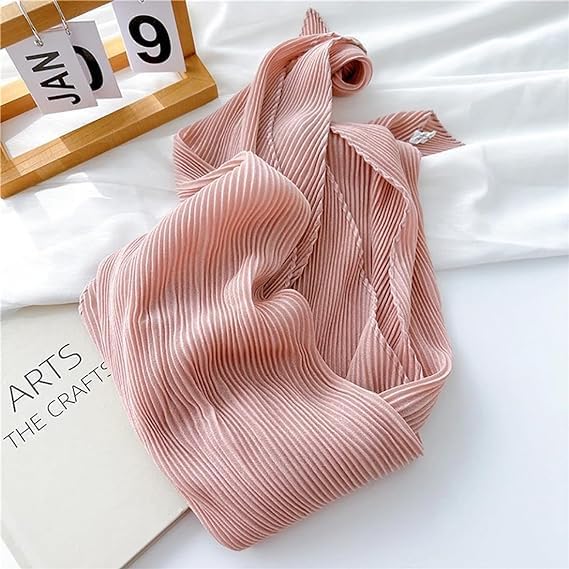 stylesilove Women Crinkle Pleated Square Scarf Solid Color Neckerchief Soft Bandana Small Shawl Neck Wraps for All Season