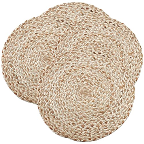100% Jute Woven Design Farmhouse Placemats 16 Inch Round, Set of 4 - Natural Braided Table Mats for Home, Dining Room, Banquets, Family Gathering and Special Occasion