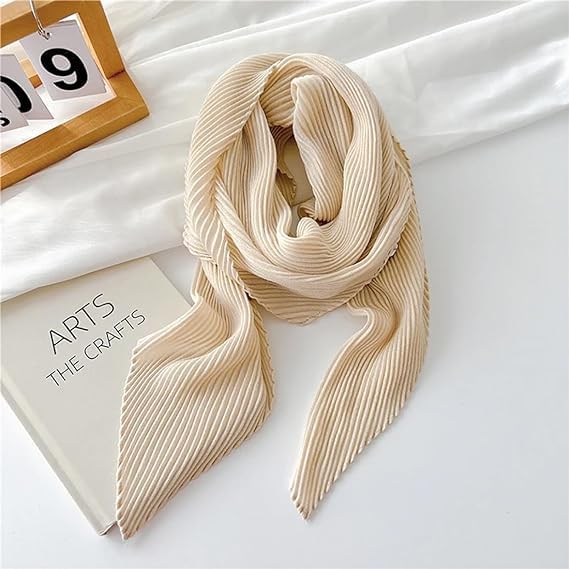stylesilove Women Crinkle Pleated Square Scarf Solid Color Neckerchief Soft Bandana Small Shawl Neck Wraps for All Season