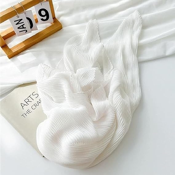 stylesilove Women Crinkle Pleated Square Scarf Solid Color Neckerchief Soft Bandana Small Shawl Neck Wraps for All Season