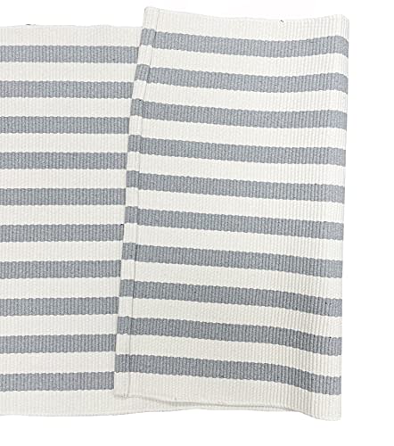 Fennco Styles Woven Classic Striped Area Rug 24" W x 51" L - Navy Blue Cotton Blend Carpet Indoor Outdoor Floor Mat for Living Room, Entryway, Bedroom and Floor Décor