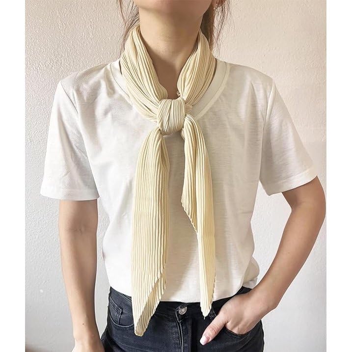 stylesilove Women Crinkle Pleated Square Scarf Solid Color Neckerchief Soft Bandana Small Shawl Neck Wraps for All Season