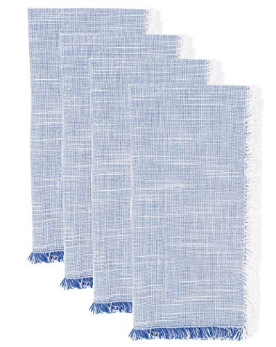 Fennco Styles Contemporary Striped Fringe Cotton Table Runner 13" W x 72" L - Blue Table Cover for Home, Dining Table Décor, Family Gathering, Banquets and Special Events