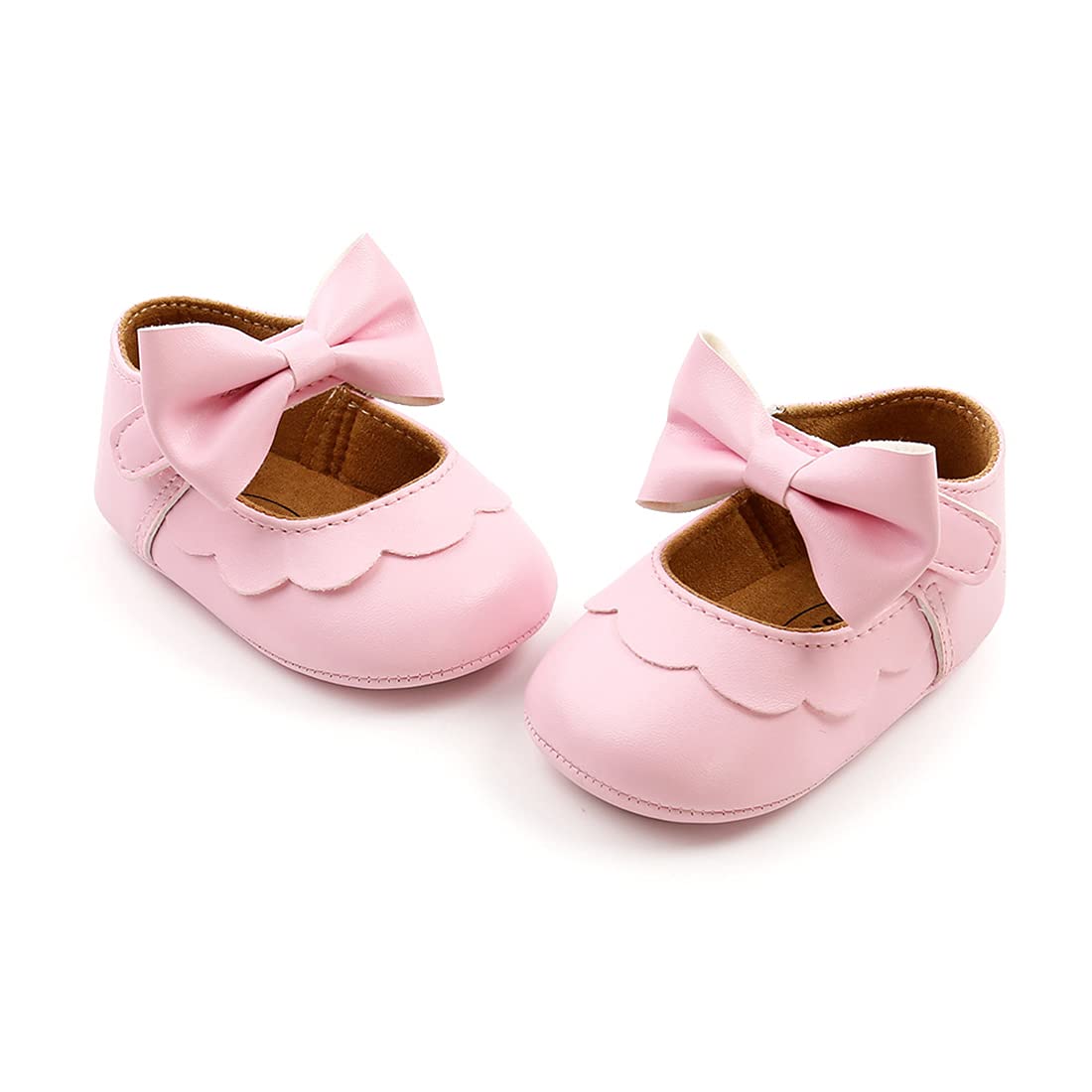 Styles I Love Infant Baby Girls Soft Leather Big Bow Mary Jane Shoes Anti-Slip Rubber Sole Crib Shoes