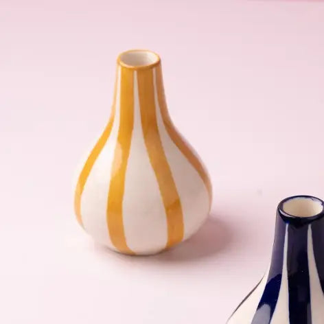 Ceramic Stripe bud vase, Yellow- 3.5 x 3.5 x 4.75 Inches , Set of 2