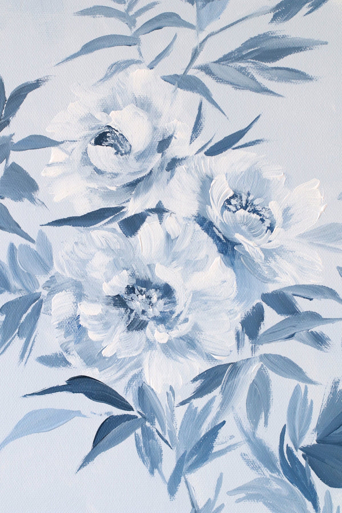 "Ida," Original chinoiserie painting of blue and white tree peonies (No. 532) - 18 x 24