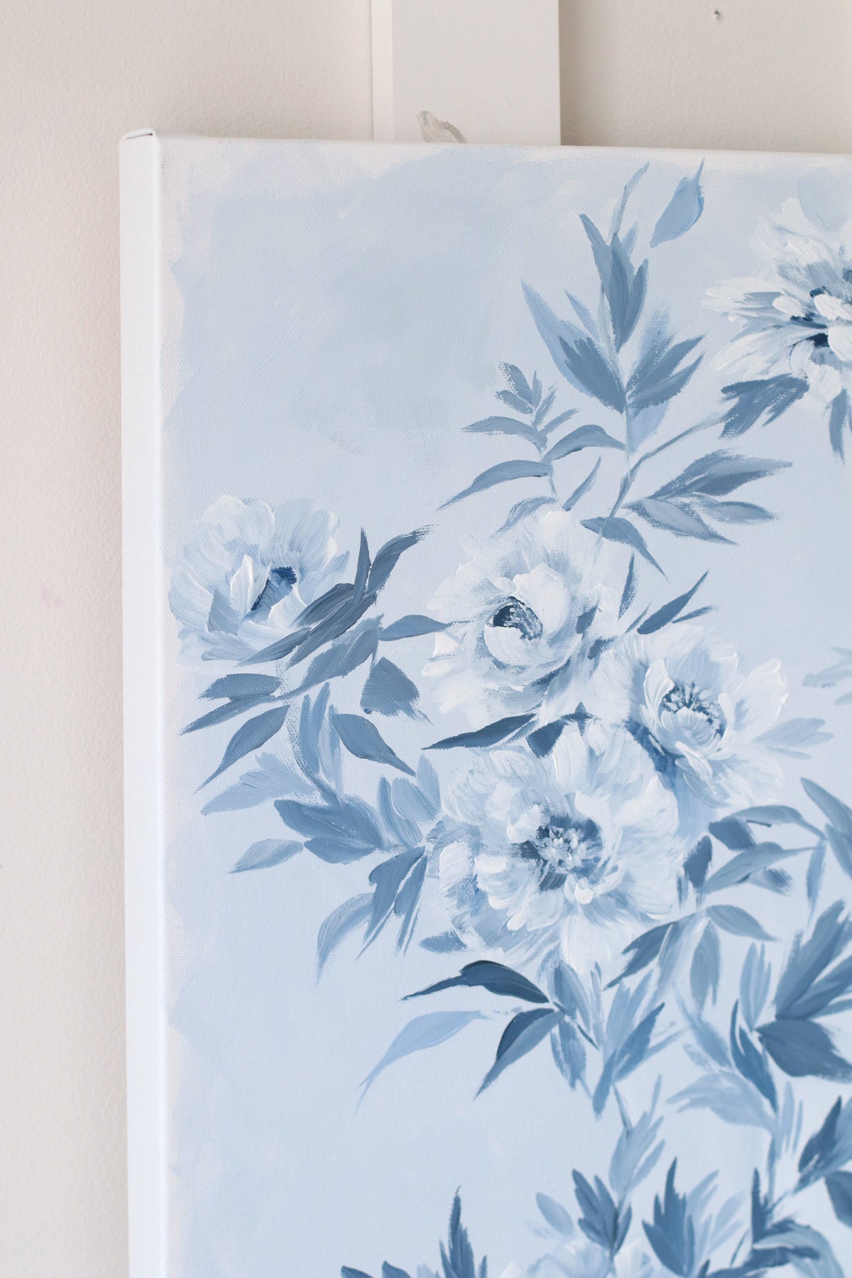 "Ida," Original chinoiserie painting of blue and white tree peonies (No. 532) - 18 x 24