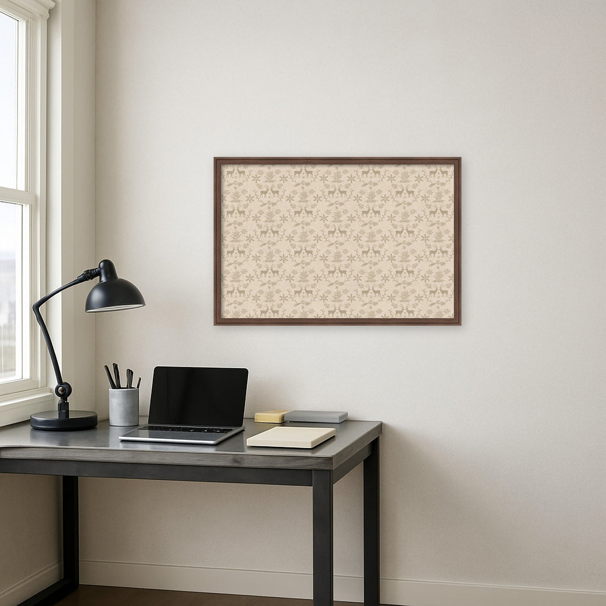 Framed Fabric Magnetic Board Reindeer Linen Wall Organization