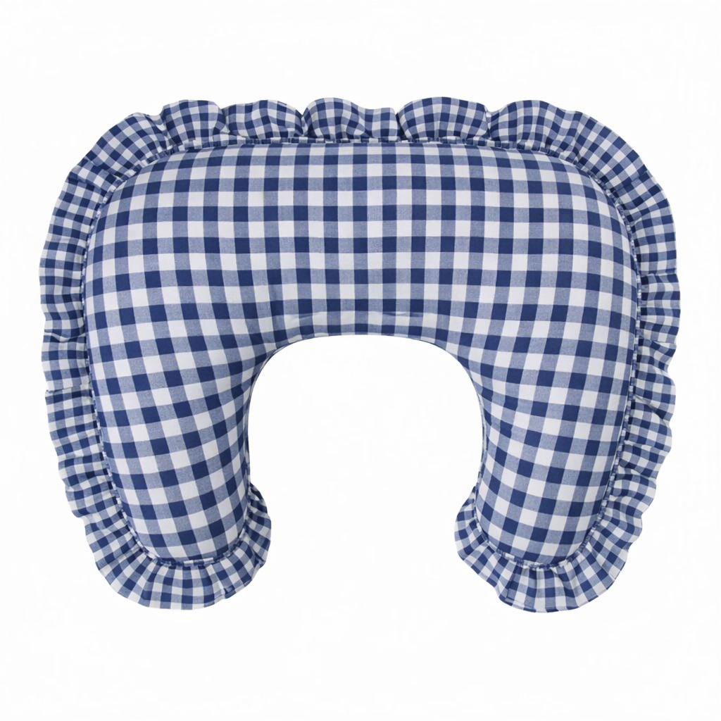 Navy Blue Gingham Ruffle Nursing Pillow Cover