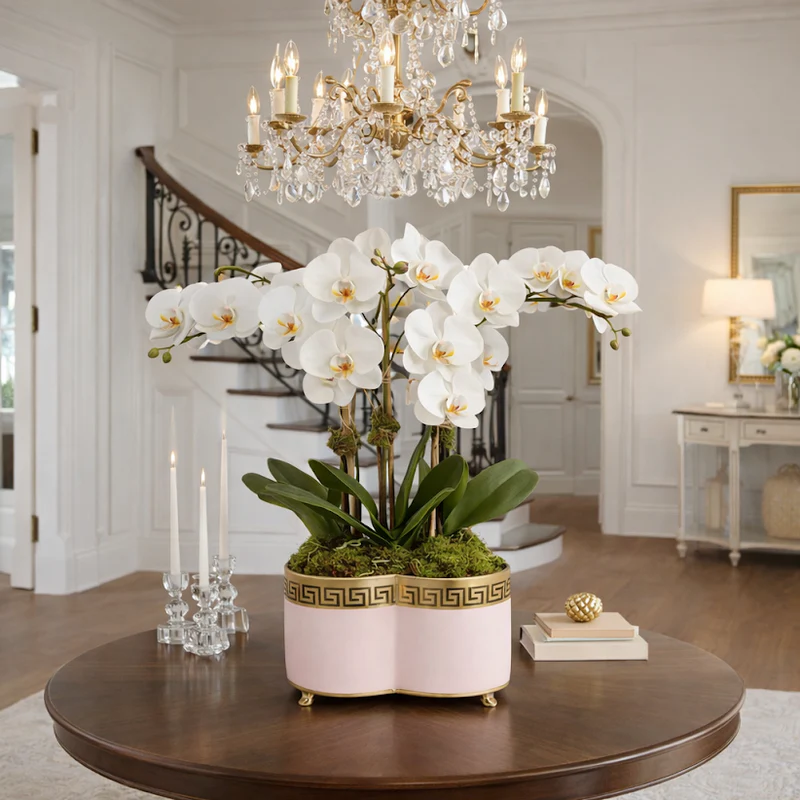 Pink & Gold Greek Key Quatrefoil Planter