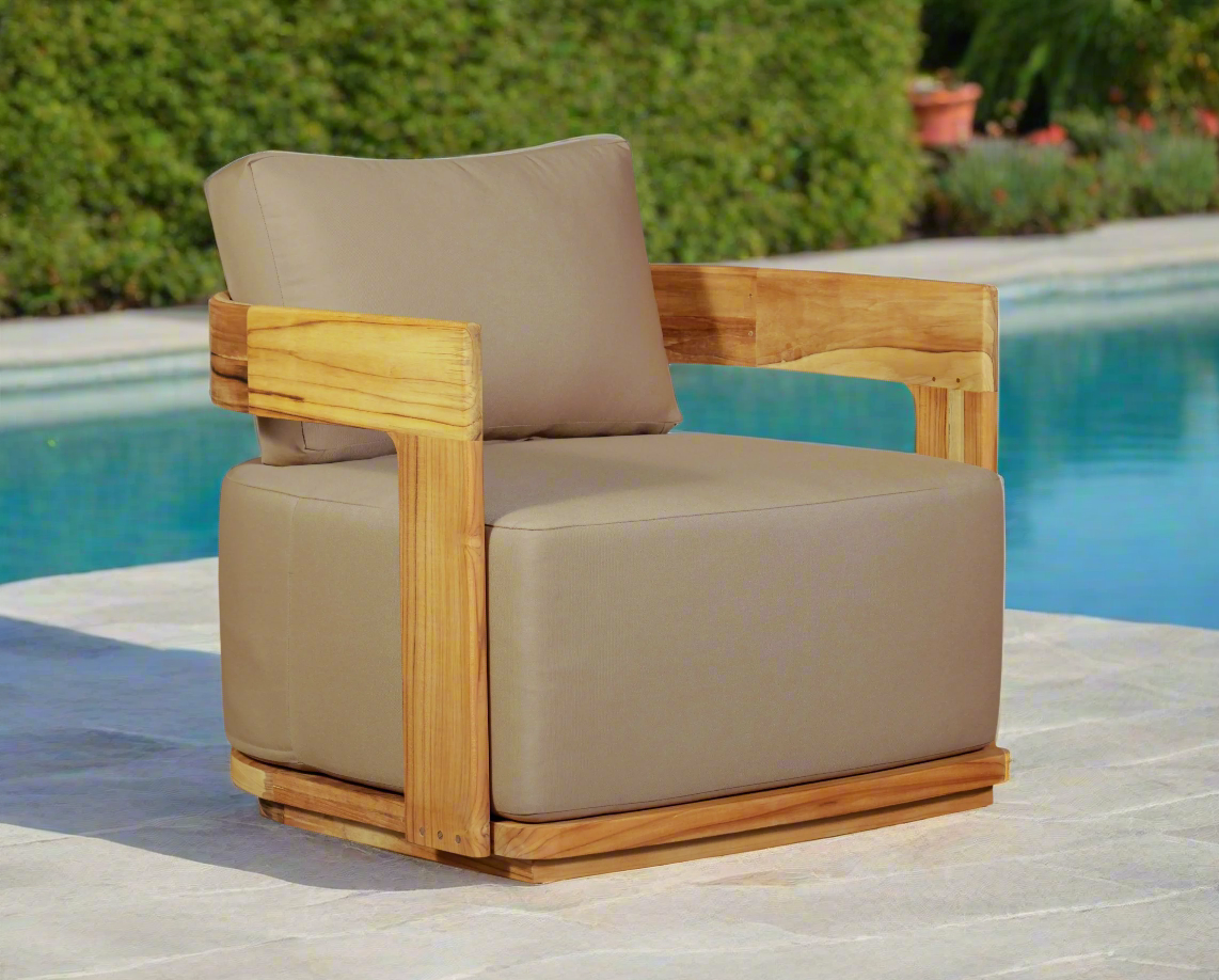 Eclipse Outdoor Solid Teak Wood Chair - Light Brown Fabric