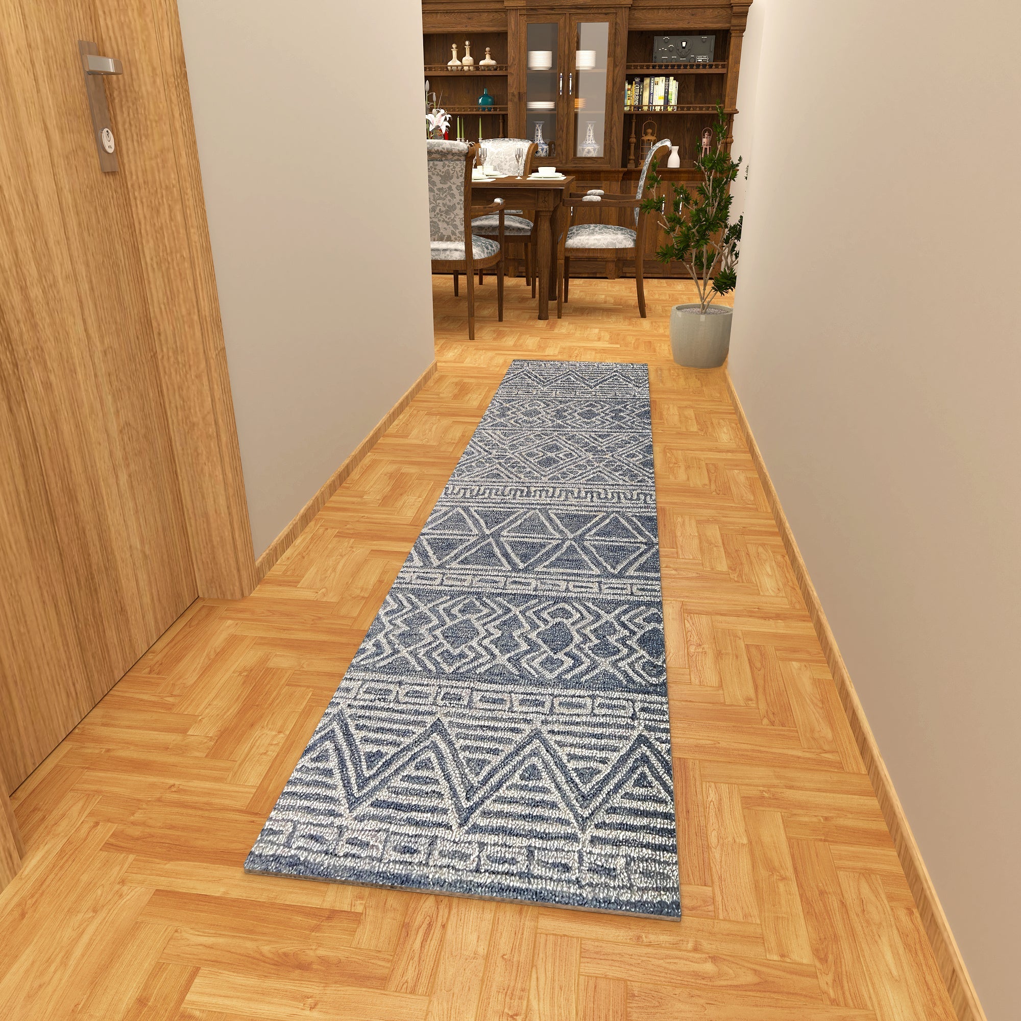 Premium Hand-Tufted Rug Made of 100% Wool - Still River Blue - 2x8 Feet