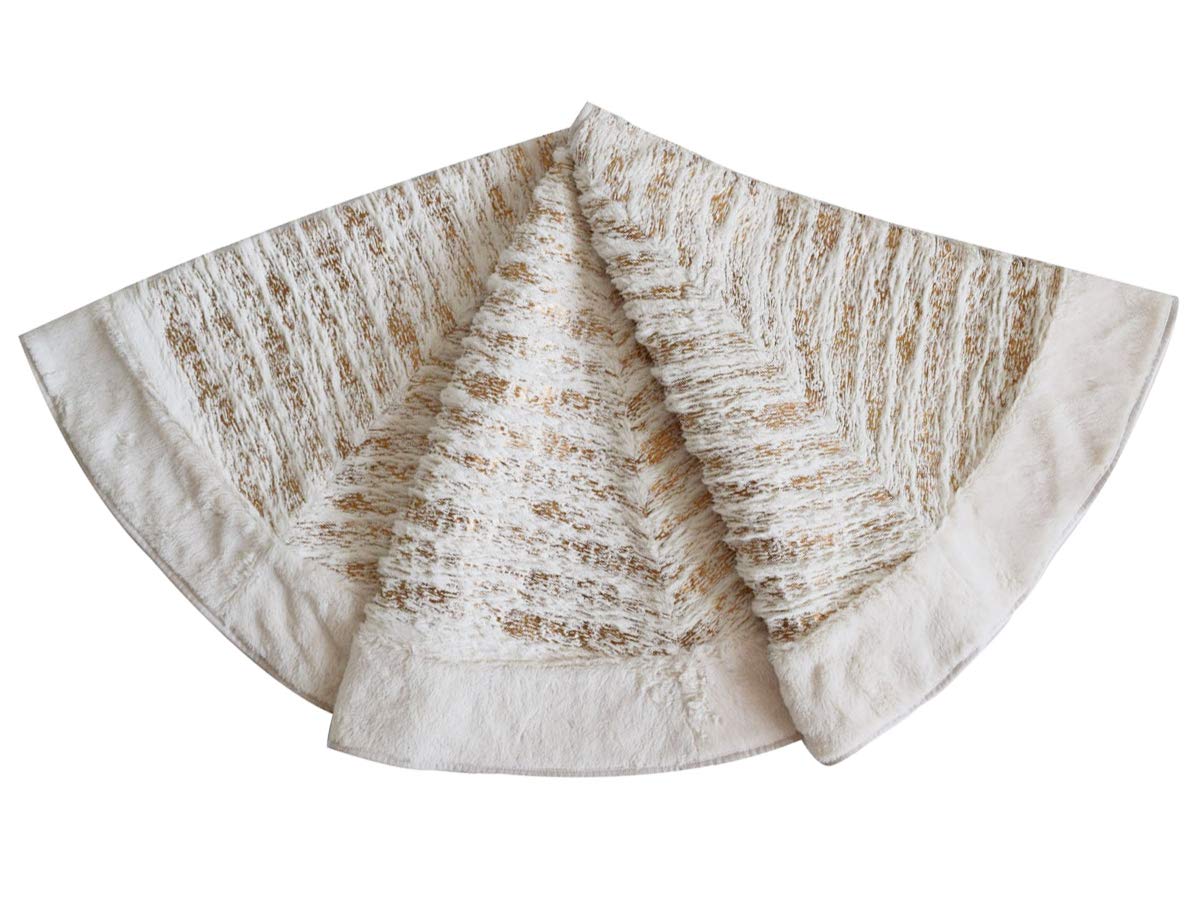 Fennco Styles Holiday Brushed Foil Print Faux Fur Christmas Tree Skirt - Metallic Design Tree Skirt for Home, Holiday Tree, Indoor and Special Occasion