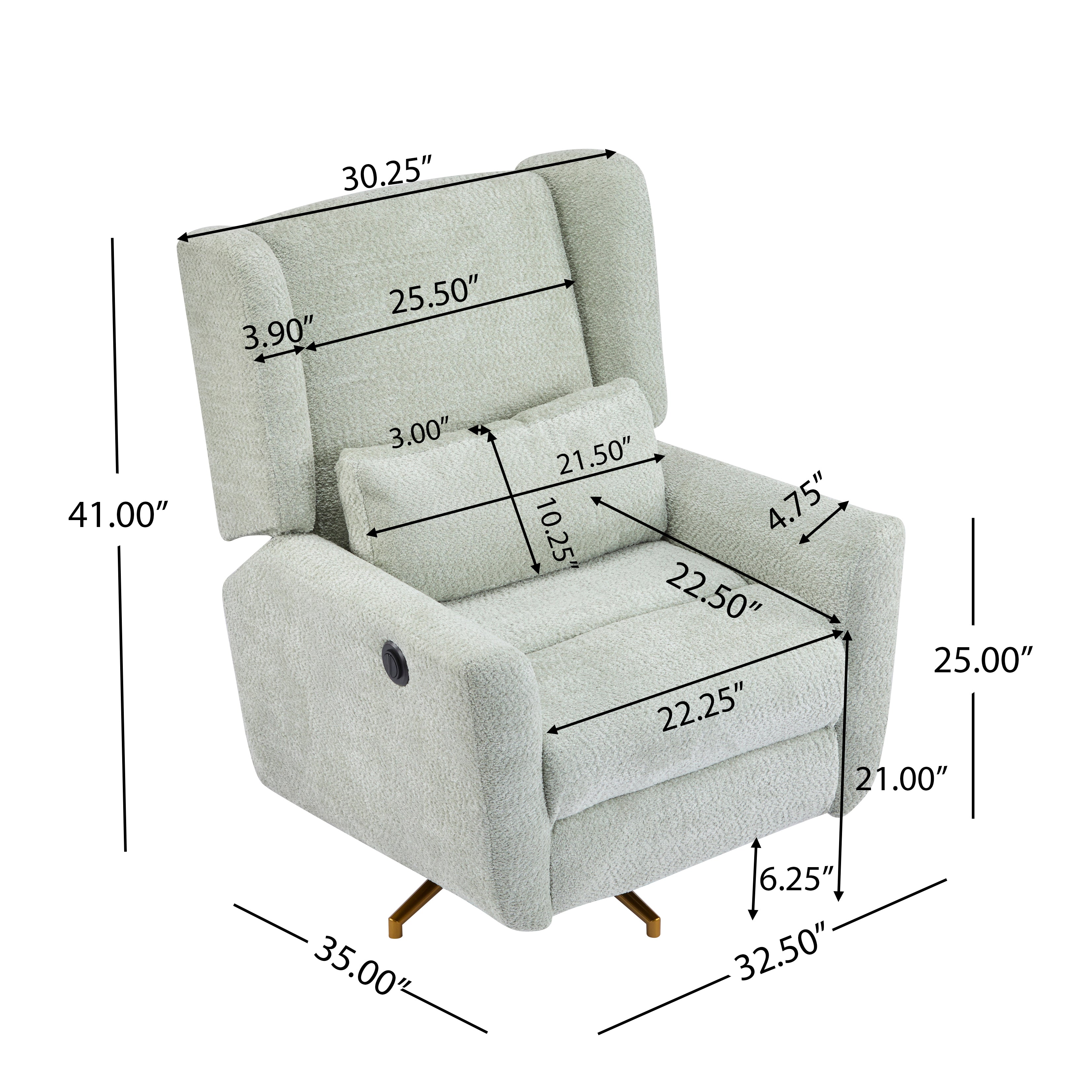 Power Recliner Chair Swivel with Boucle Upholstery and 360° Swivel