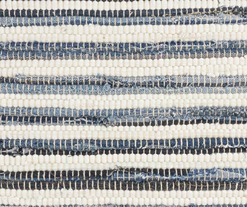 Gênes Collection Bohemian Tasseled Chindi 100% Pure Cotton 18 x 18 Inch Throw Pillow with Case & Insert – Denim Accent Pillow for Couch, Bedroom and Living Room Décor