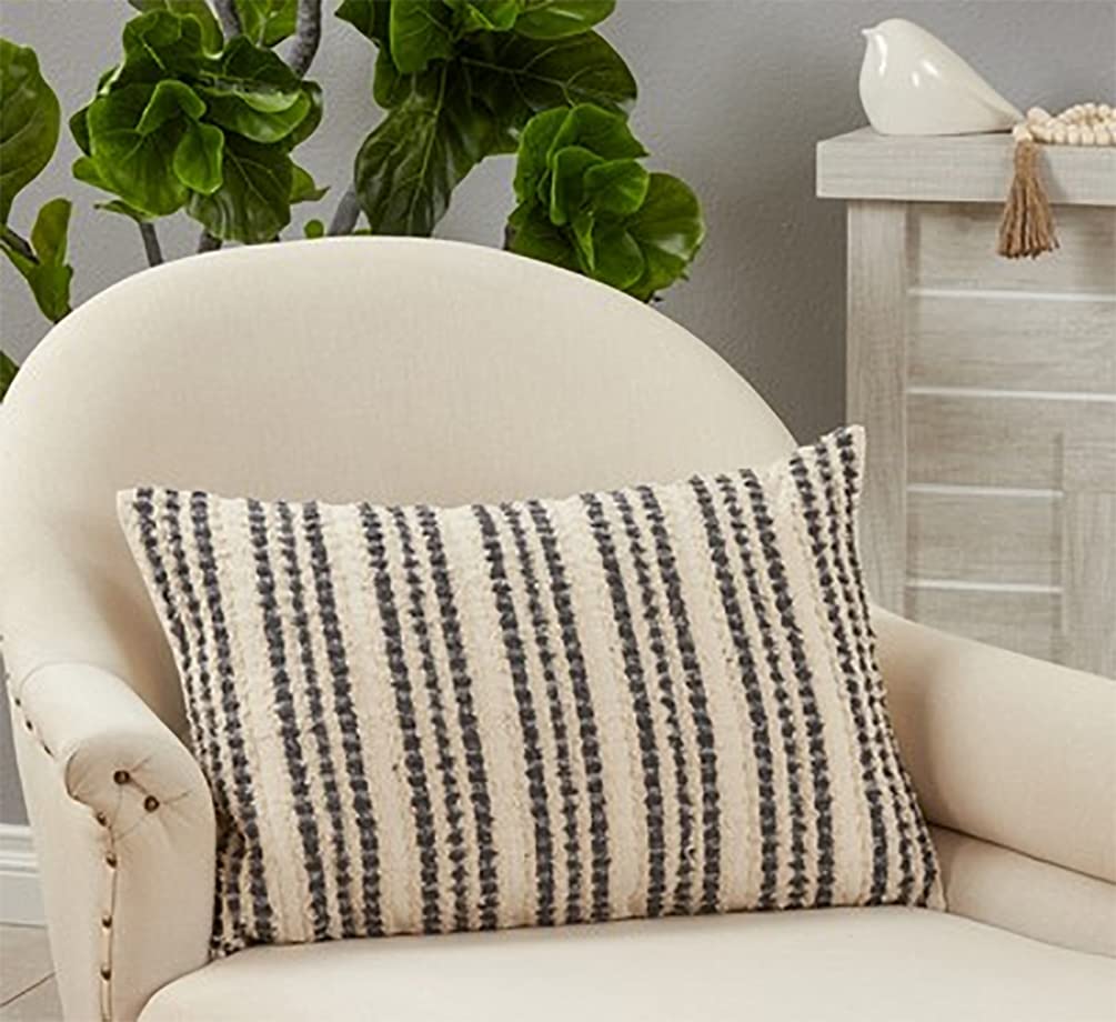 Fennco Styles Woven Striped Cotton Decorative Throw Pillow 16" W x 24" L - Black & White Textured Cushion for Home, Couch, Bedroom, Living Room and Office Décor