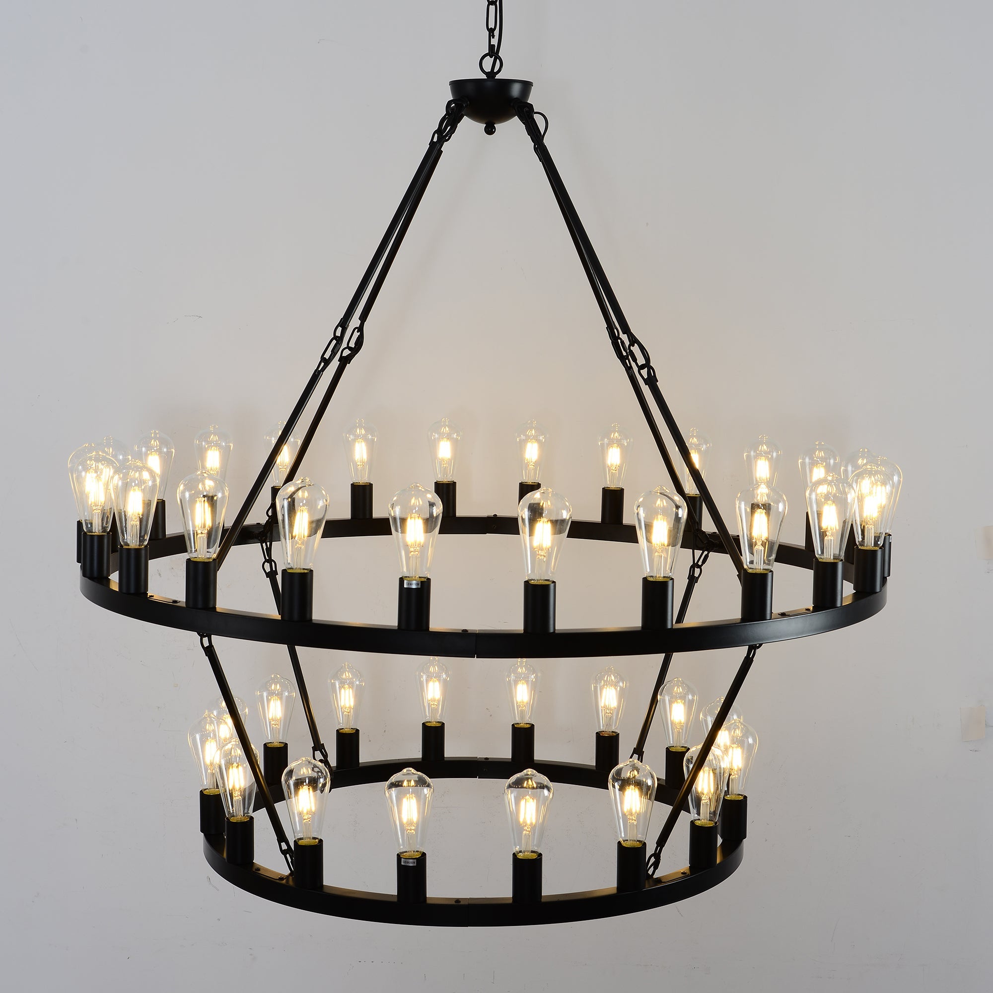 36-Lights 2-Level Matte Black Wagon Wheel Chandelier (24+12)