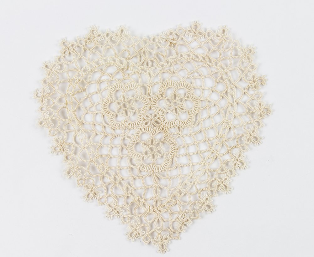 Fennco Styles Handmade All-Over Tatted Lace Doilies, 10-inch Heart Shaped, White Color, Set of 4