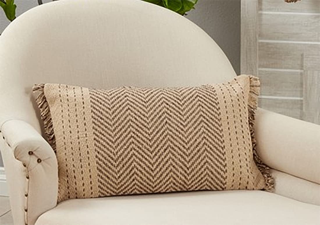 Modern Kantha Stitch Design 100% Cotton Decorative Throw Pillow Cover 14 x 23 Inch - Grey Cushion for Couch, Living Room and Bedroom Décor