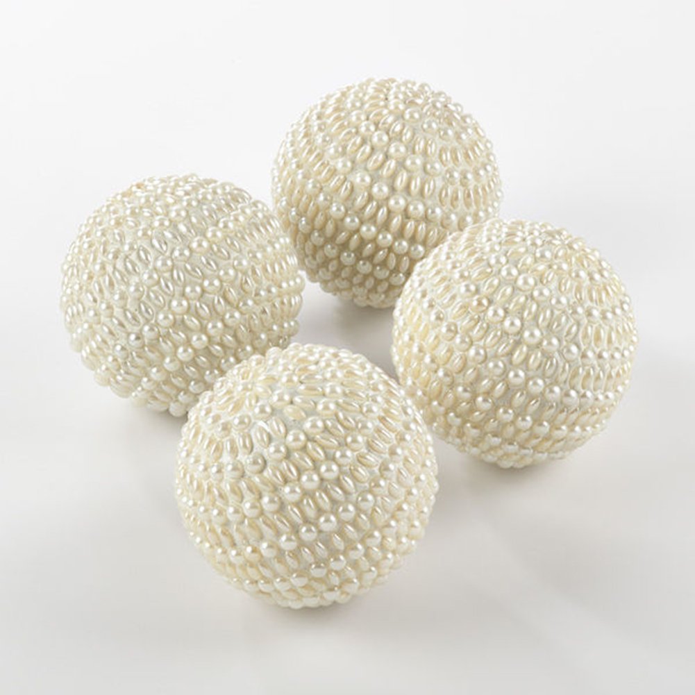 Fennco Styles Pearl Design Ornament Decorative Balls - Set of 4 (Ivory)