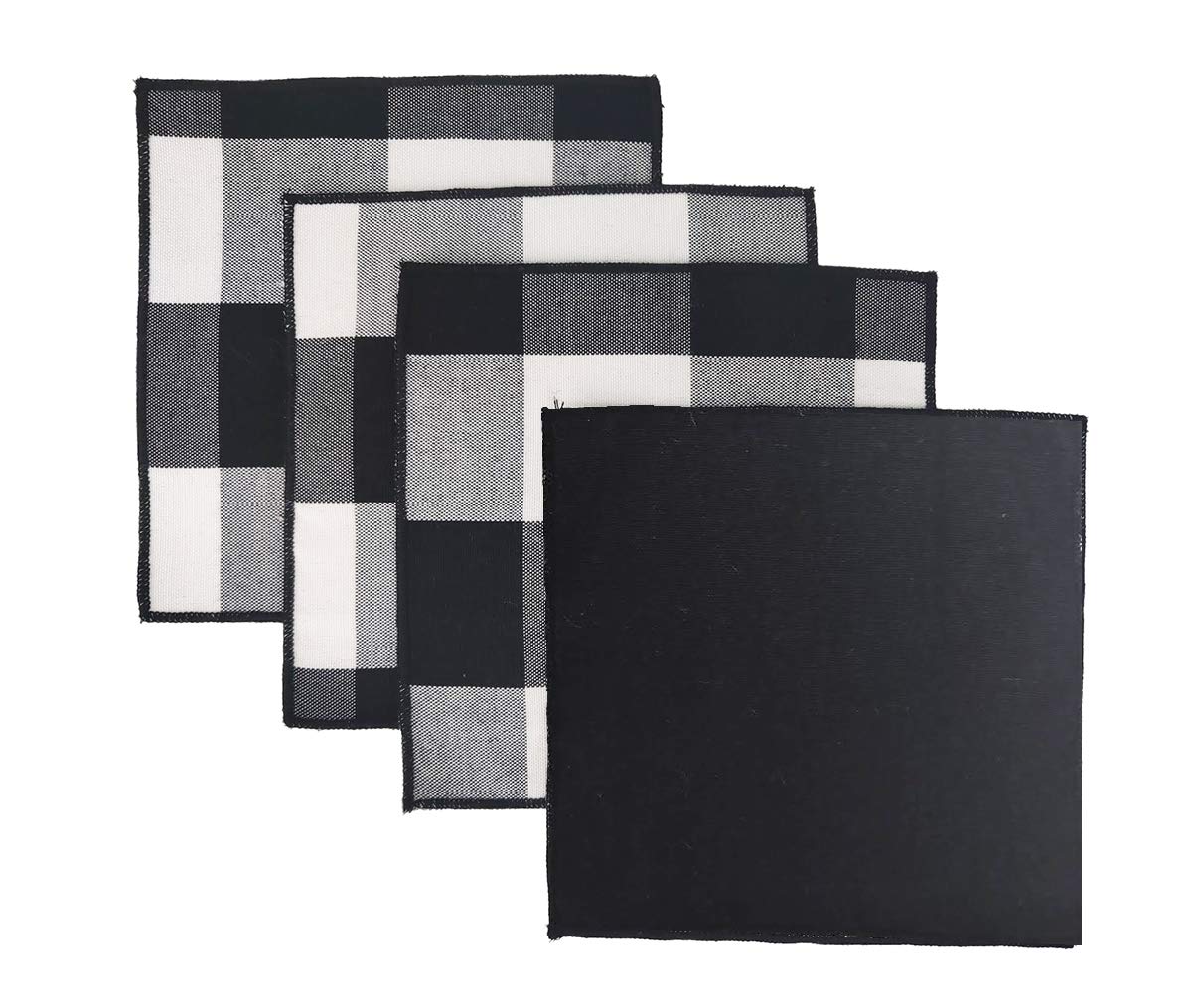 Fennco Styles Buffalo Check Double Layers Reversible Coasters 6"W x 6"L, Set of 4 - Handmade in USA - Plaid Cocktail Napkins for Everyday Use and Special Occasion