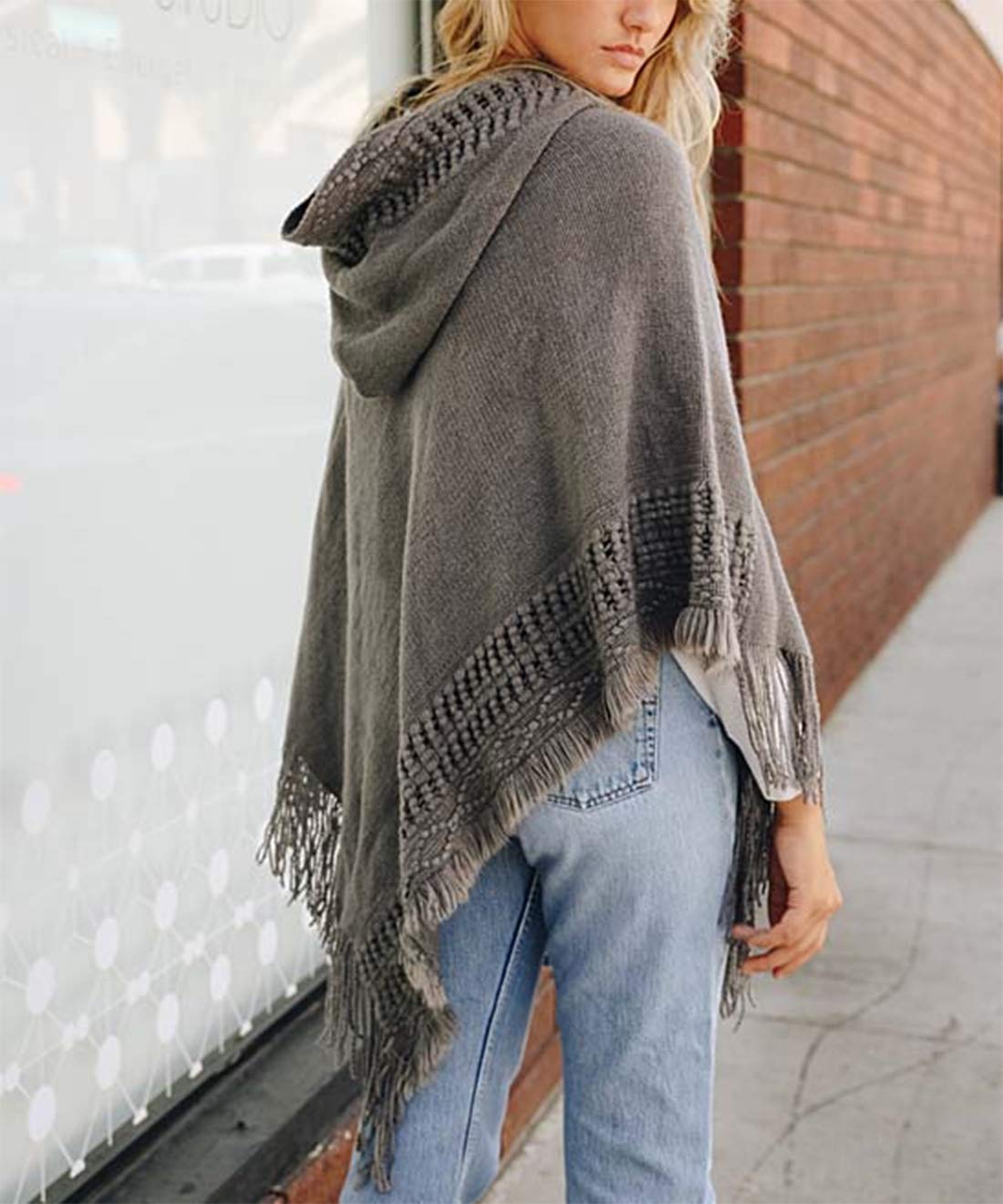Styles I Love Women Fringed Lace Up Hooded Poncho Pullover Cardigan Soft Wrap for Winter Season
