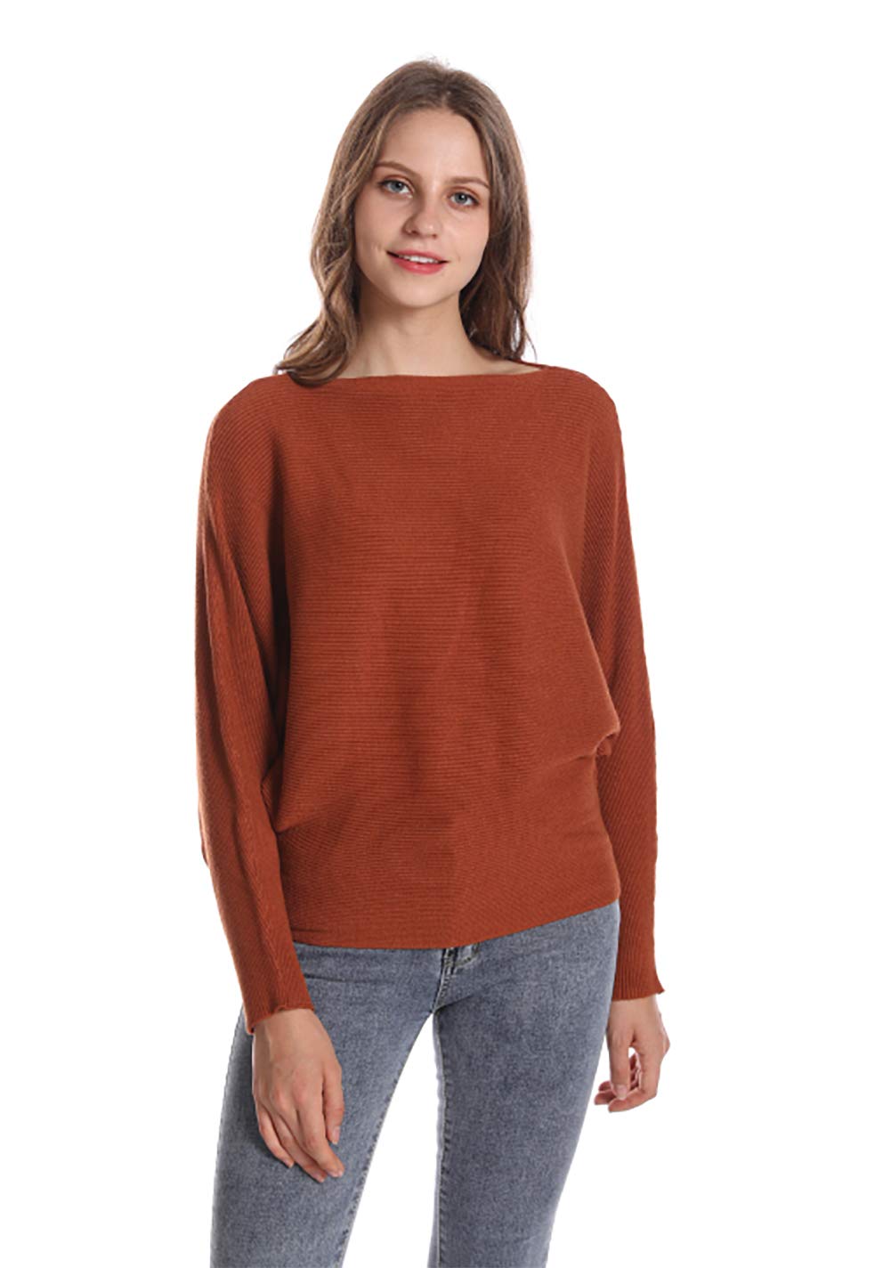 Styles I Love Women Autumn Winter Boat Neck Batwing Sleeve Pullover Knitted Sweater Long Sleeve Loose Top