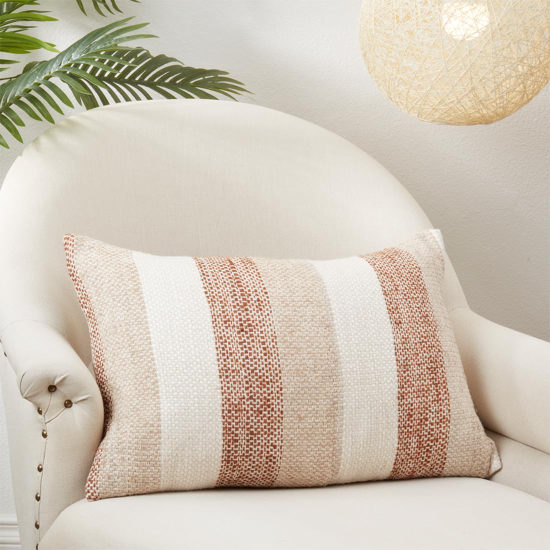 Natural Stripe Cotton Pillow Cover, 16" x 16"