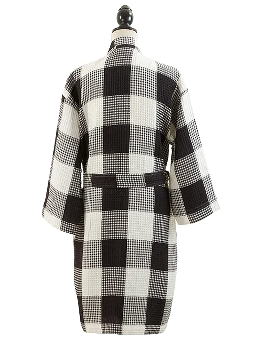 Women Buffalo Plaid Waffle Weave 100% Cotton Bathrobe Lightweight Sleepwear Absorbent Spa Robe