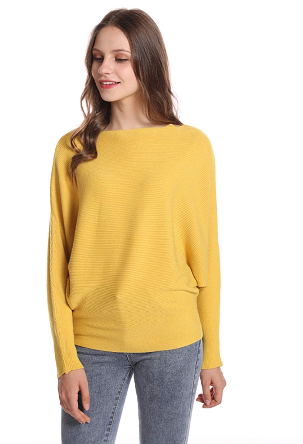 Styles I Love Women Autumn Winter Boat Neck Batwing Sleeve Pullover Knitted Sweater Long Sleeve Loose Top