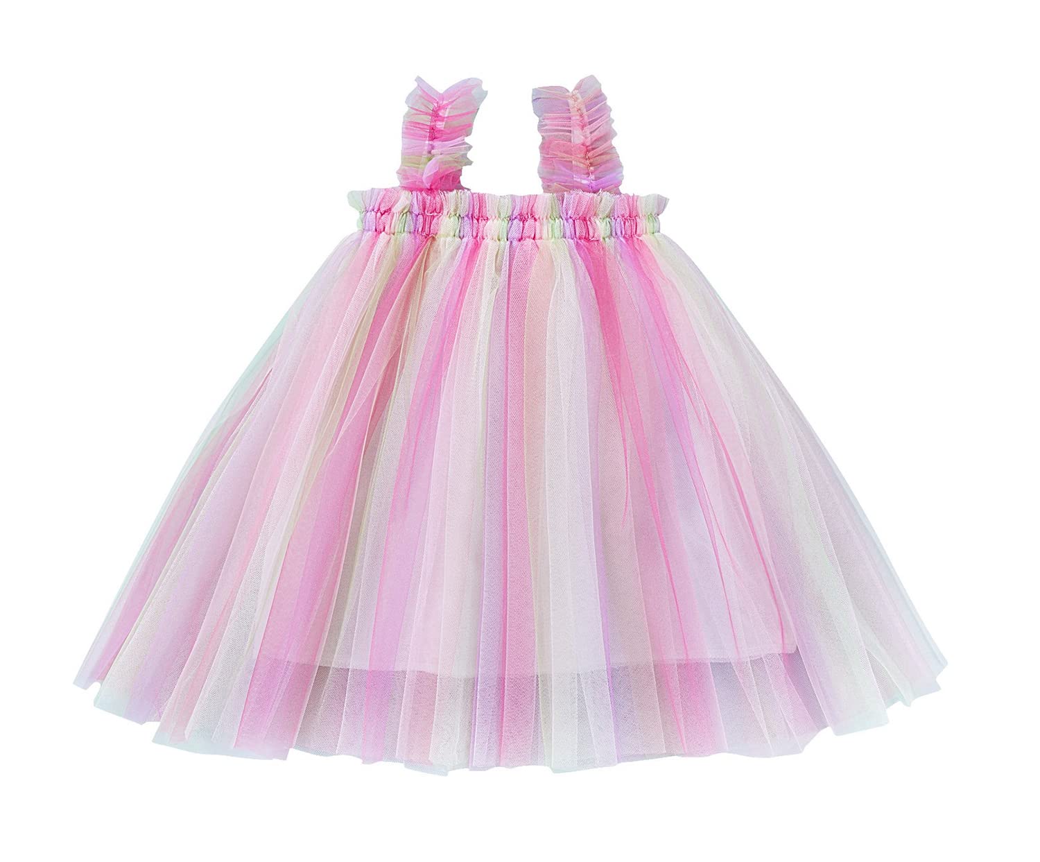 stylesilove Baby Toddler Girls Sleeveless Rainbow Mesh Tulle Star Tutu Dress Birthday Wedding Party Sundress Outfit